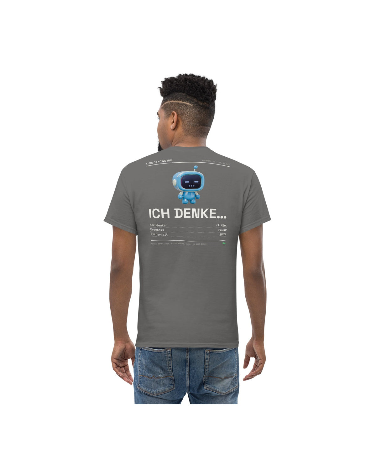 T-Shirt Agent denkt in graphit — am Model