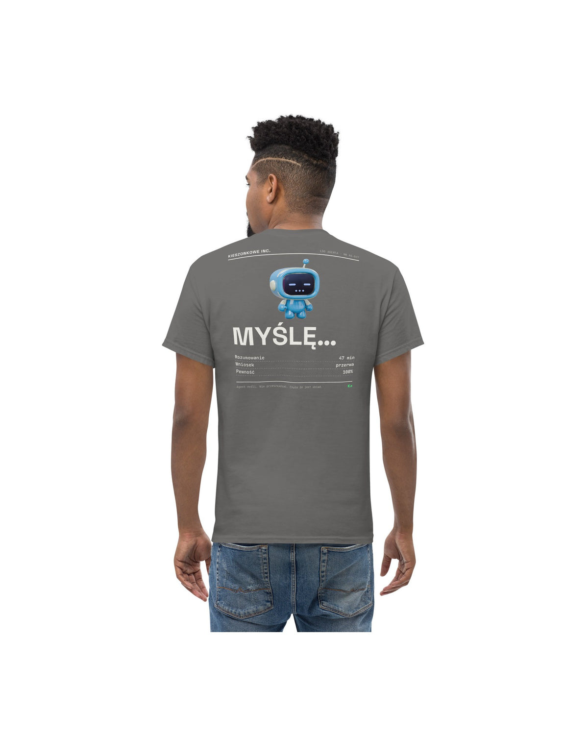 Grafitowa koszulka Agent myśli — na modelu