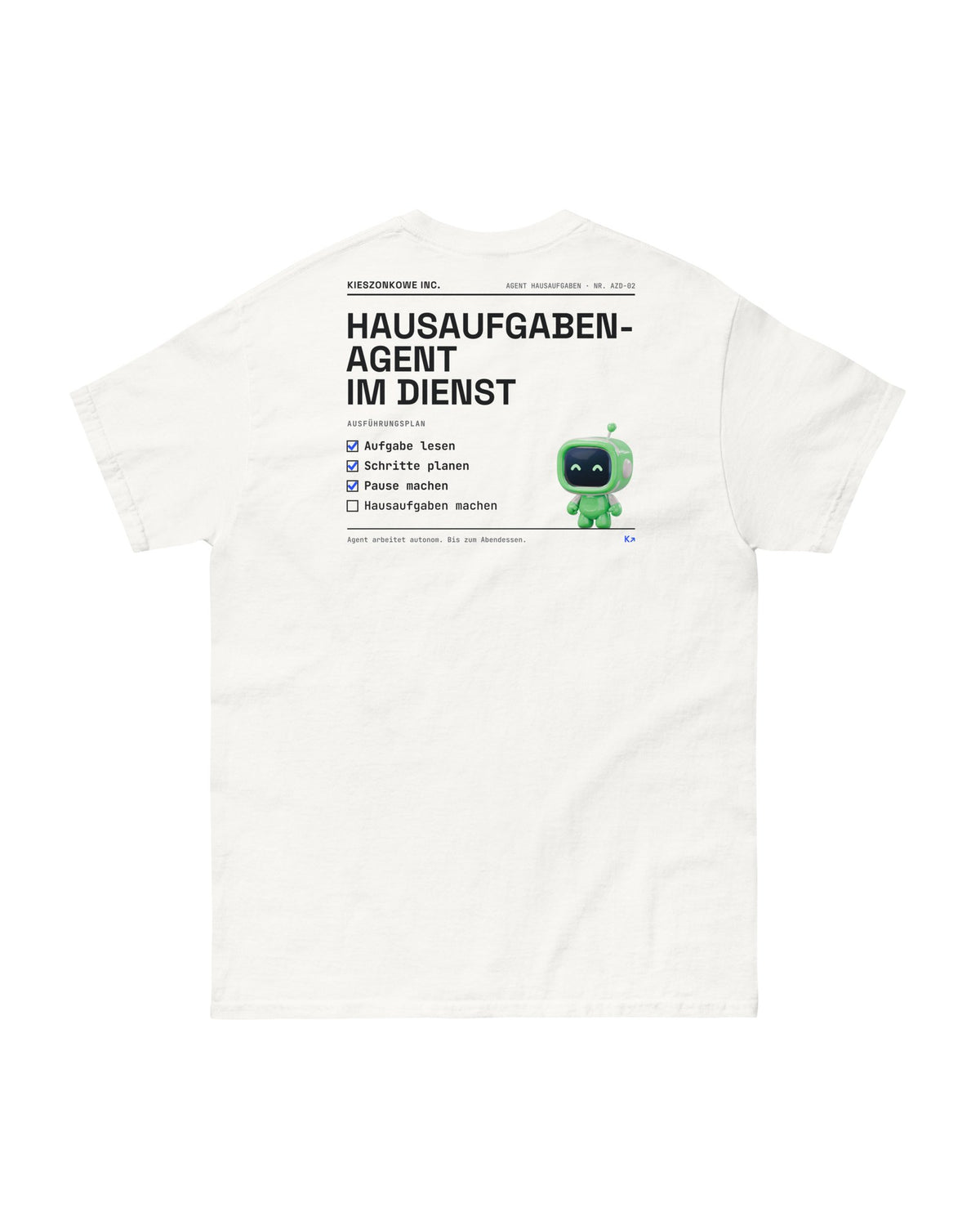 T-Shirt Hausaufgaben-Agent in weiß — Rückenprint