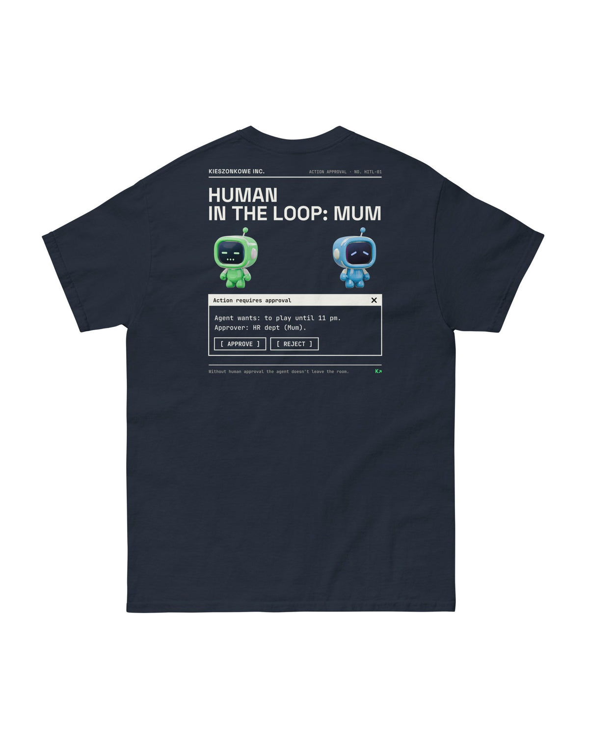 navy T-shirt Human in the Loop: Mum — back print
