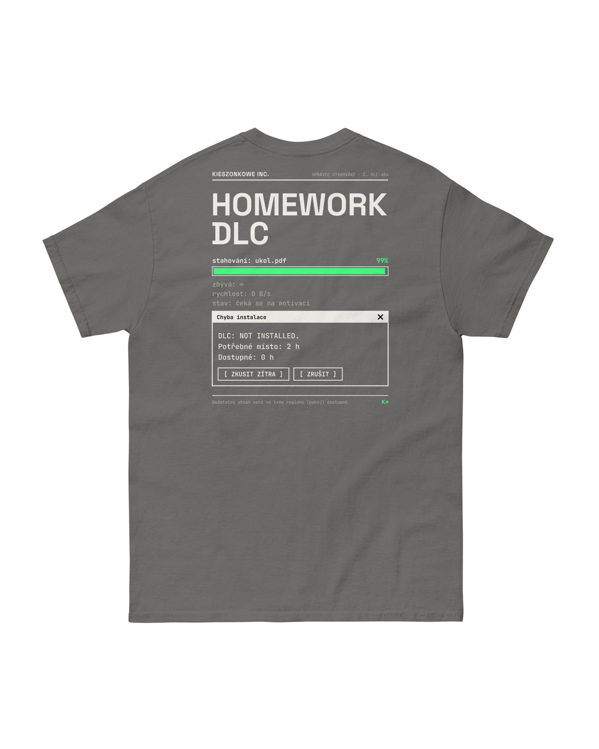 Tričko Homework DLC, grafitová — potisk na zádech