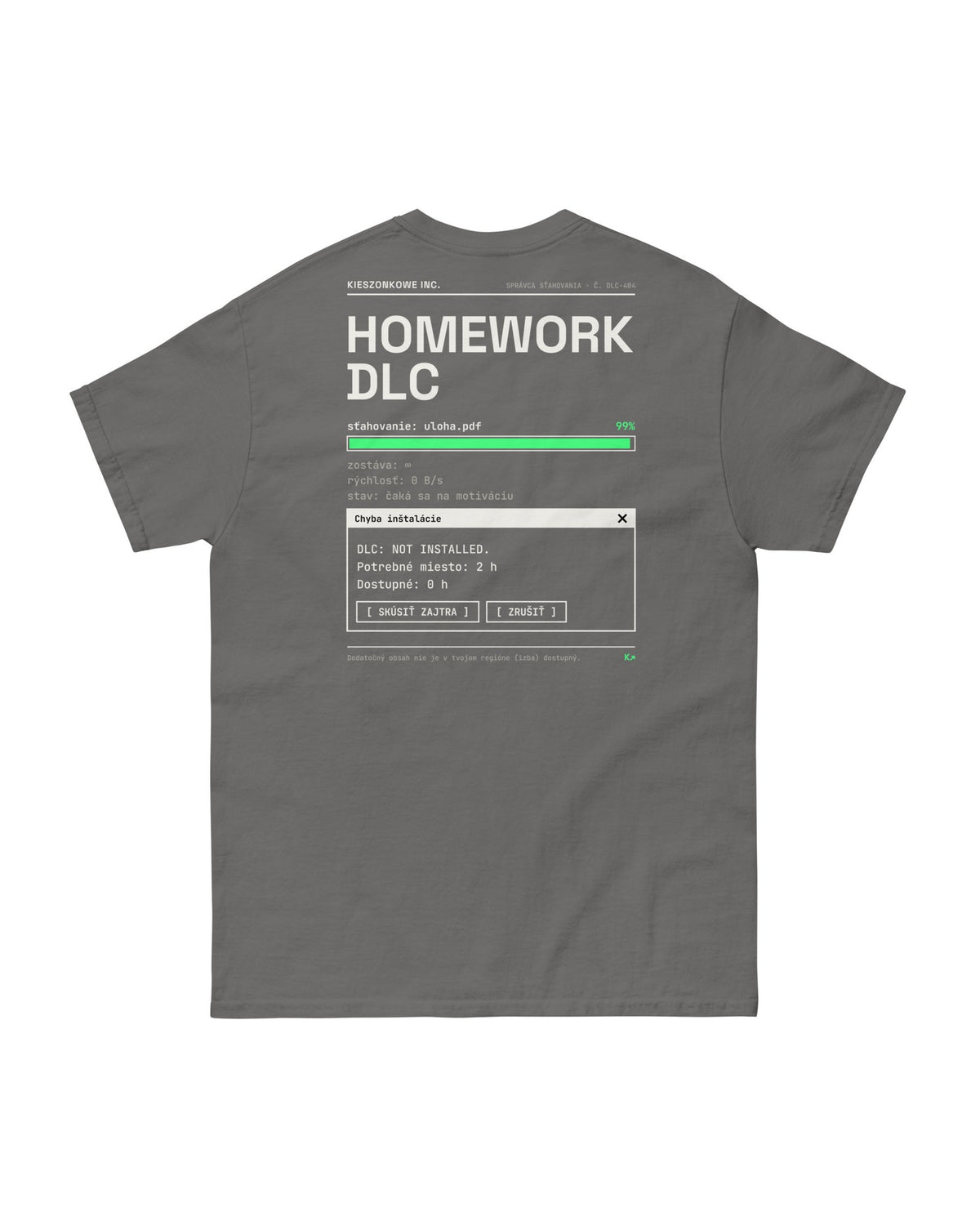 Tričko Homework DLC, grafitová — potlač na chrbte