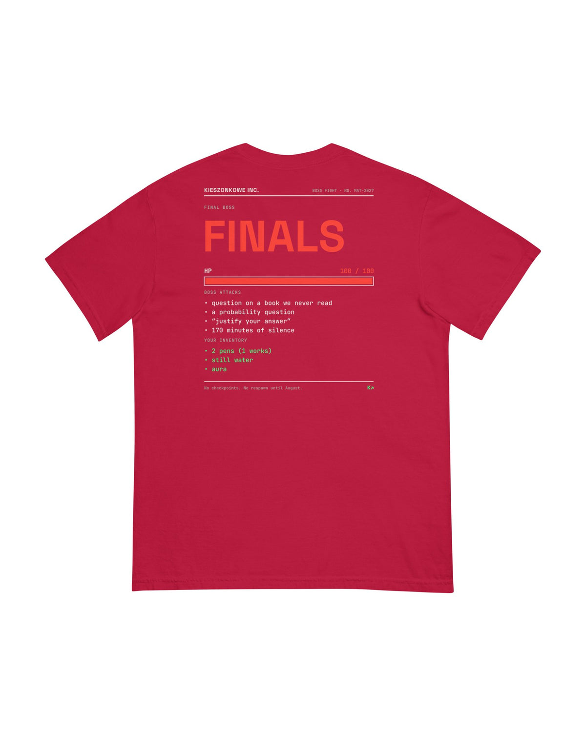 red T-shirt Finals Boss Fight — back print