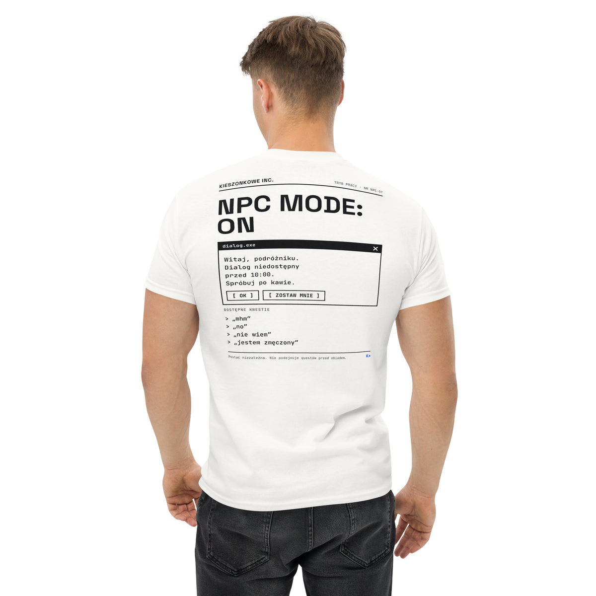 Biała koszulka NPC Mode — zdjęcie z sesji, tył