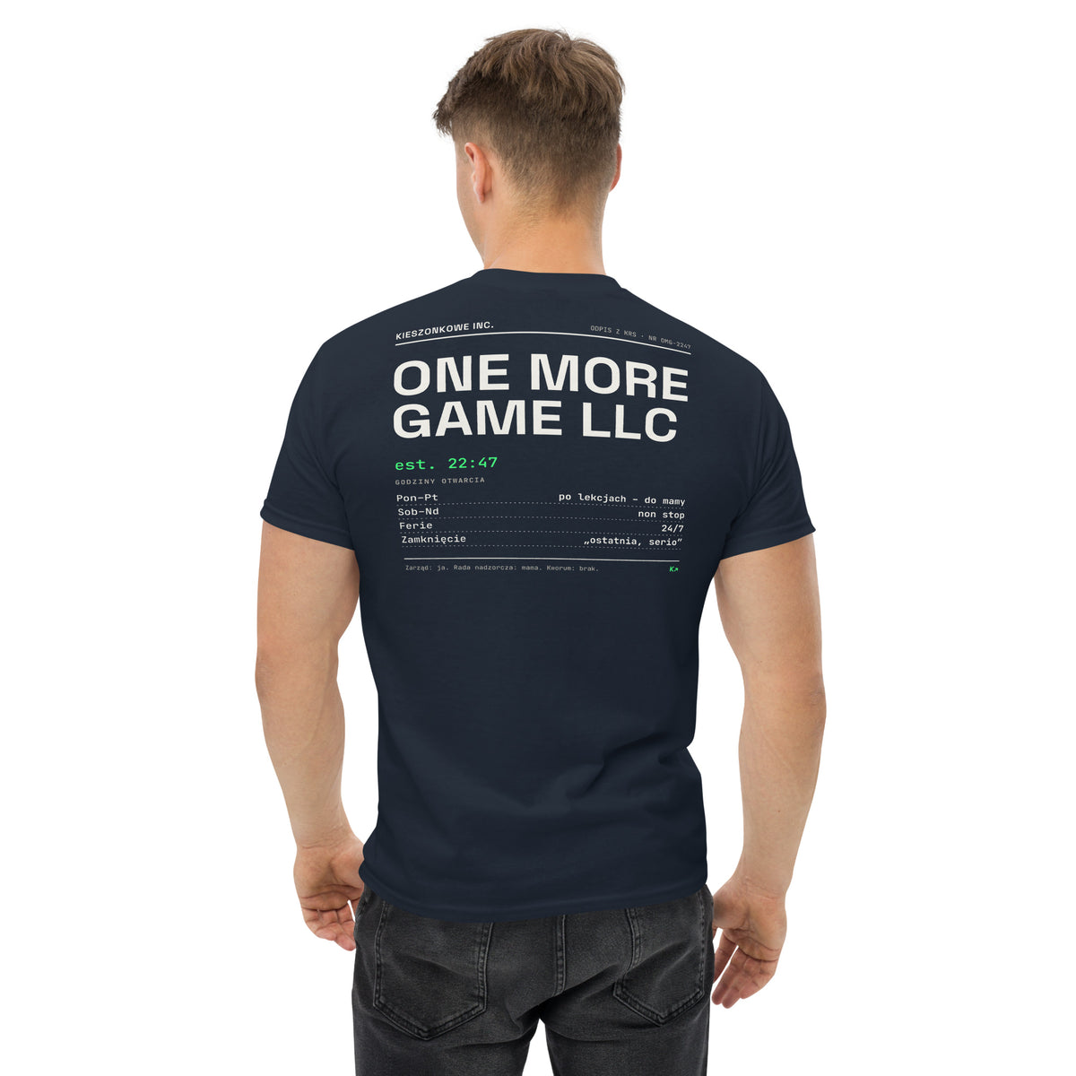 Granatowa koszulka One More Game LLC — zdjęcie z sesji, tył
