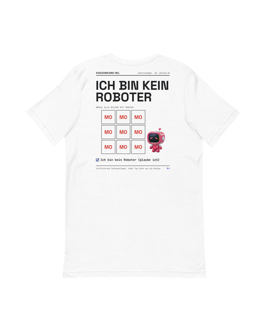 T-Shirt Ich bin kein Roboter in weiß — Rückenprint
