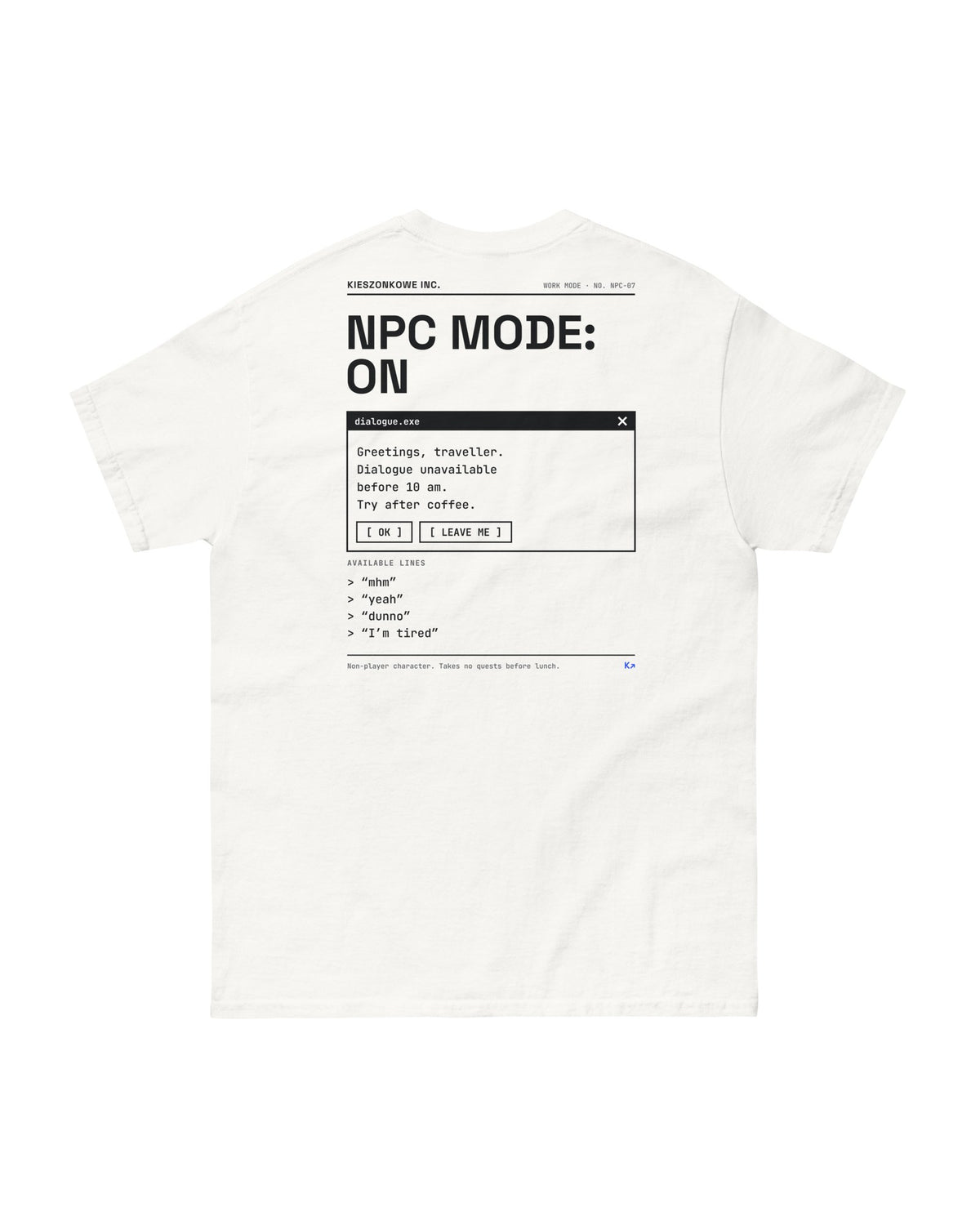 white T-shirt NPC Mode — back print