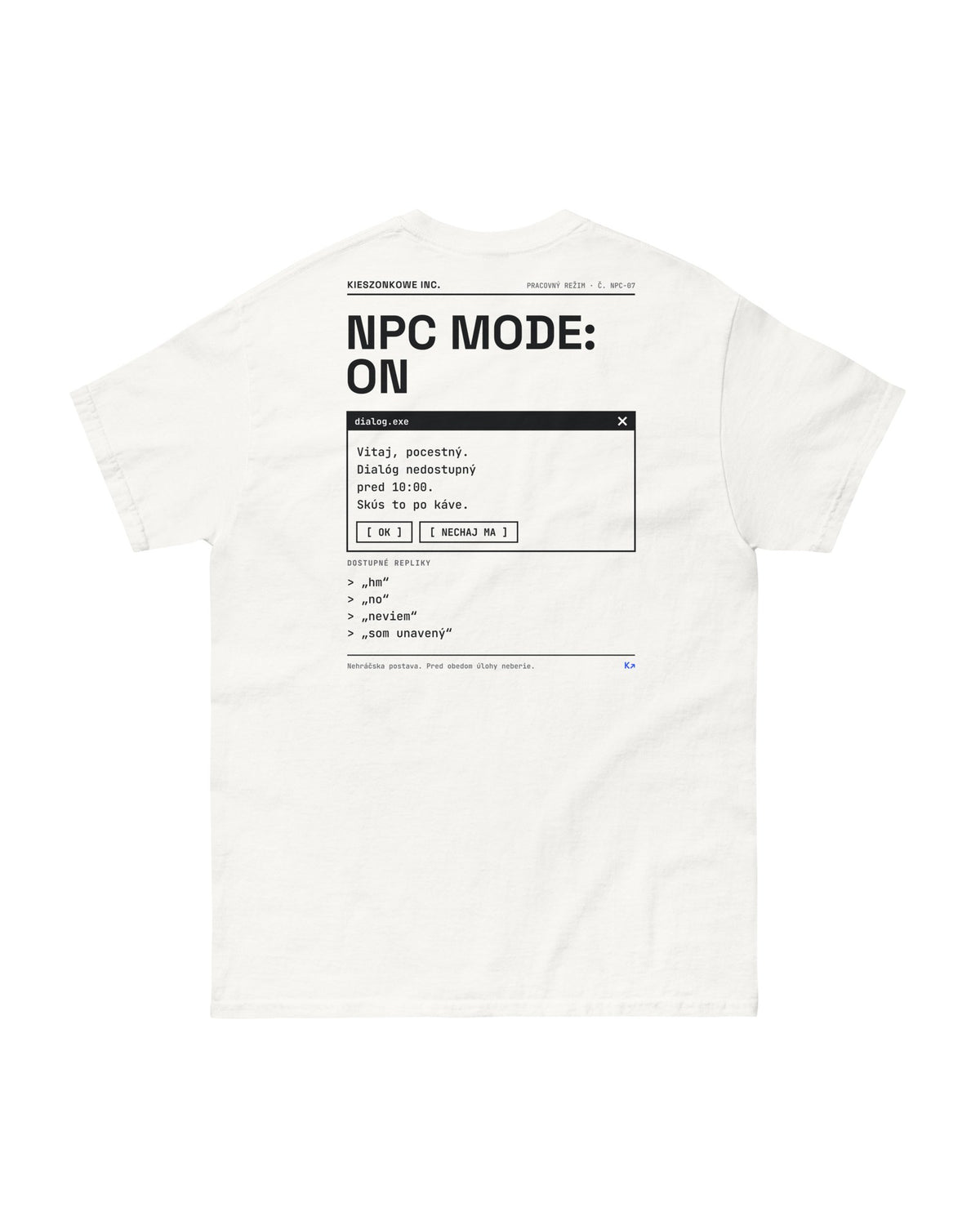 Tričko NPC Mode, biela — potlač na chrbte