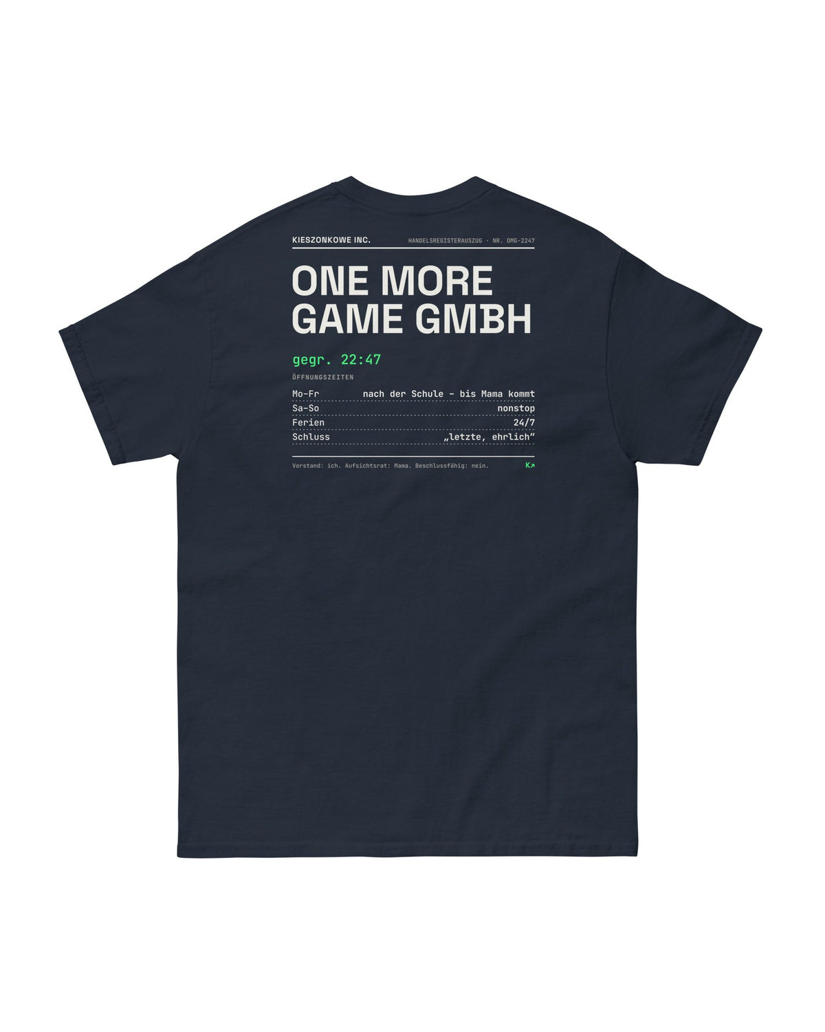T-Shirt One More Game GmbH in navy — Rückenprint