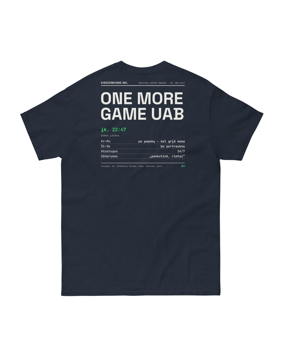 Marškinėliai One More Game UAB, tamsiai mėlyna — spaudinys ant nugaros