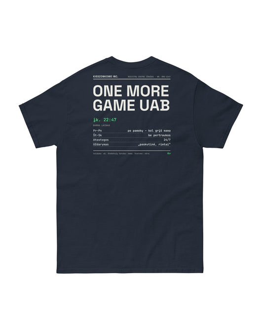 Marškinėliai One More Game UAB, tamsiai mėlyna — spaudinys ant nugaros