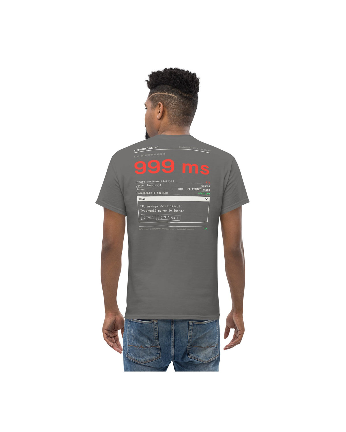 Grafitowa koszulka Ping 999 ms — na modelu