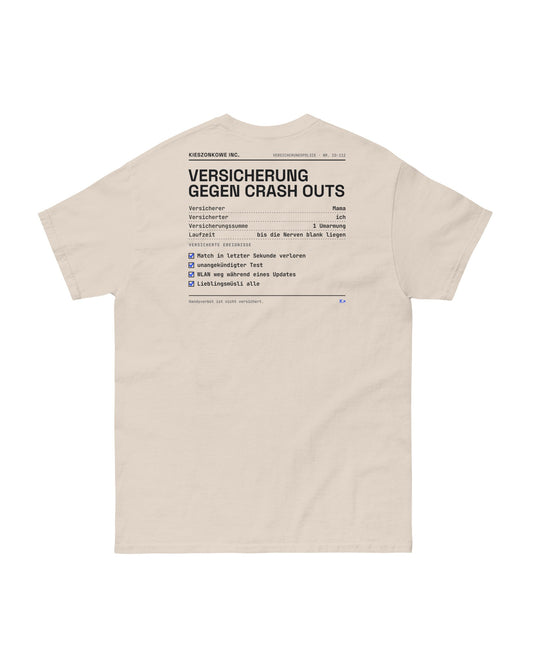 T-Shirt Crash-Out-Versicherung in creme — Rückenprint