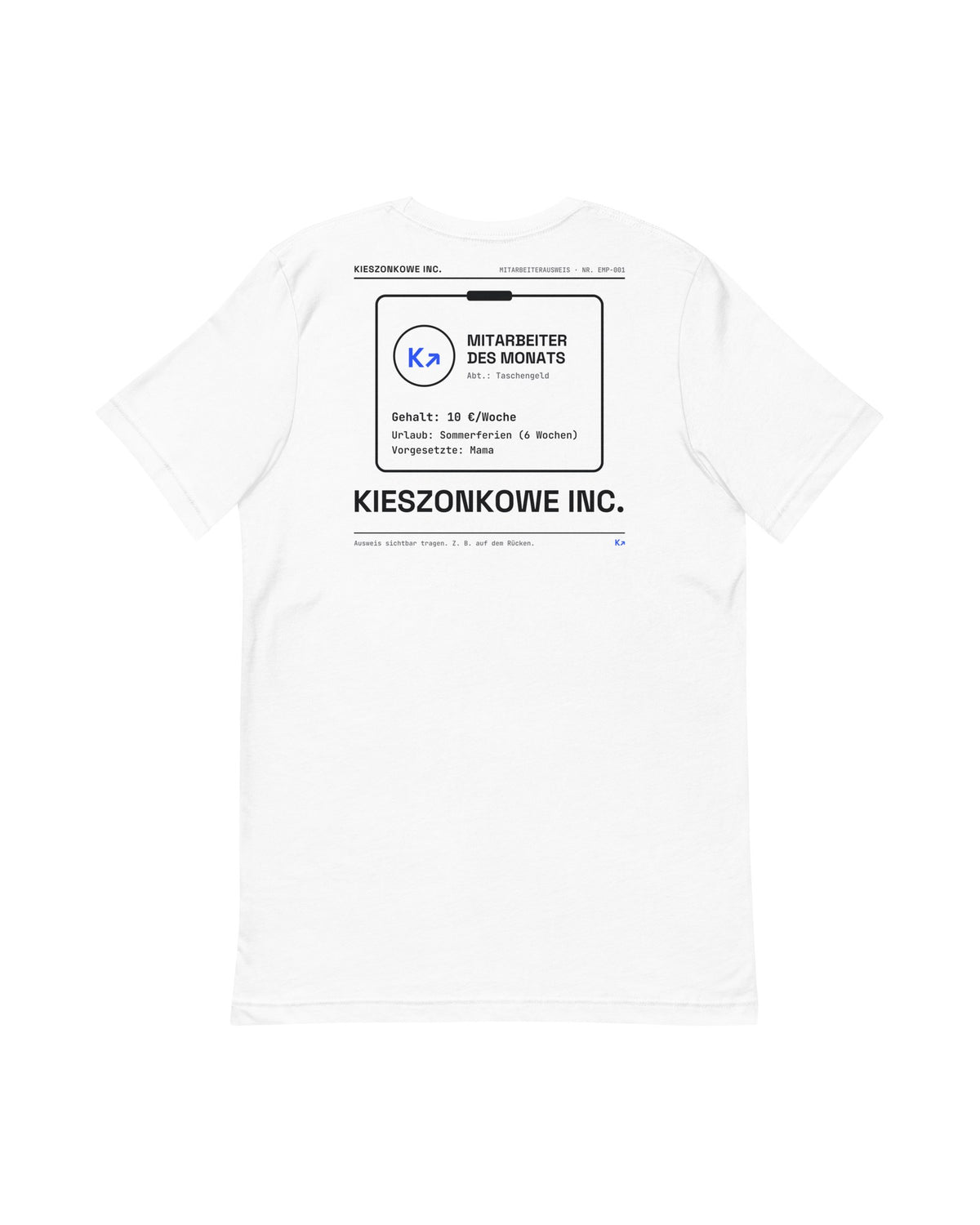 T-Shirt Mitarbeiter des Monats in weiß — Rückenprint