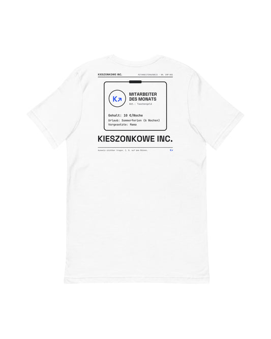 T-Shirt Mitarbeiter des Monats in weiß — Rückenprint