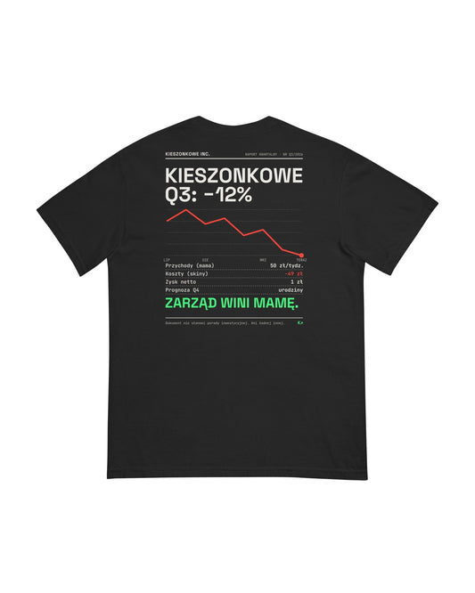 Czarna koszulka Q3 Report — nadruk na plecach