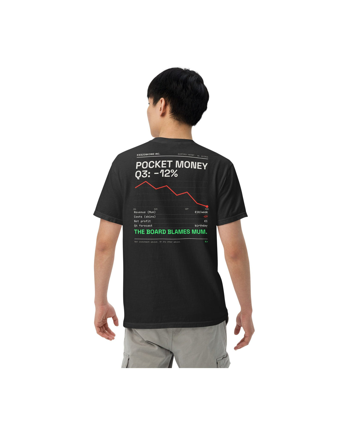 black T-shirt Q3 Report — worn by a model