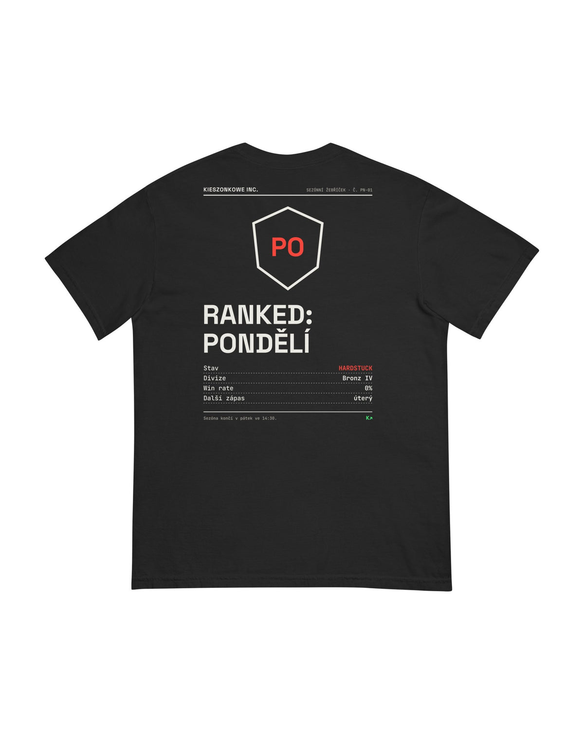 Tričko Ranked: Pondělí, černá — potisk na zádech