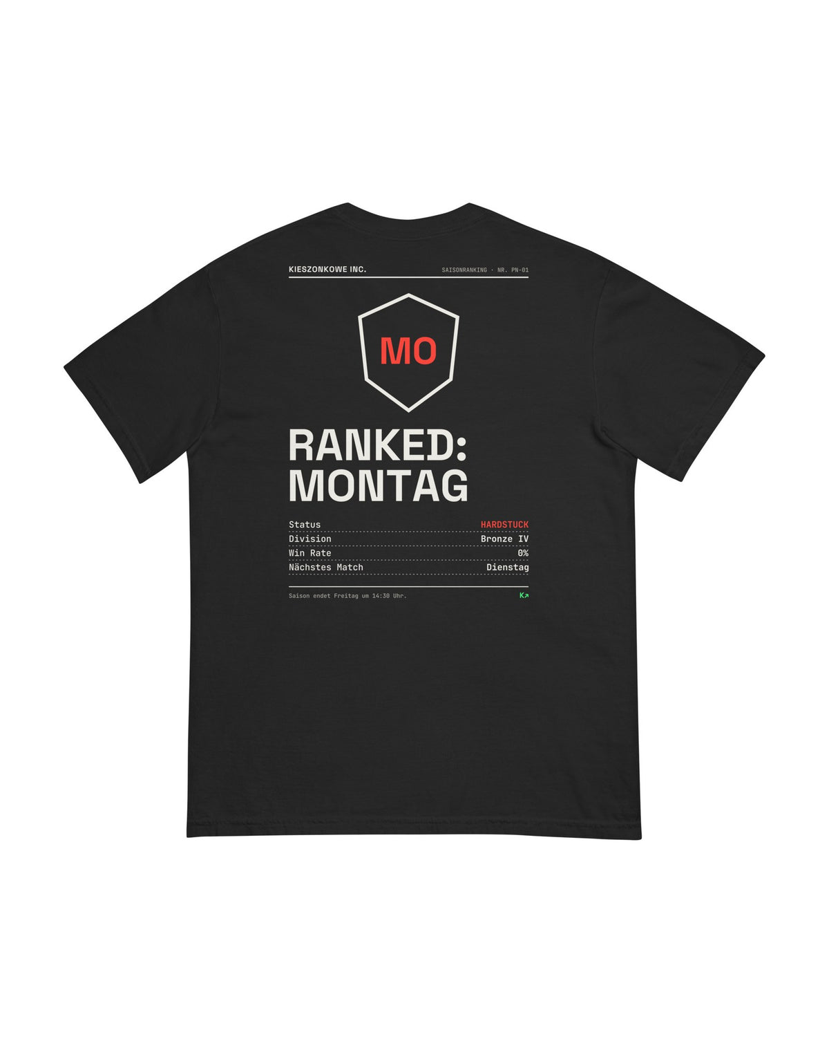 T-Shirt Ranked: Montag in schwarz — Rückenprint
