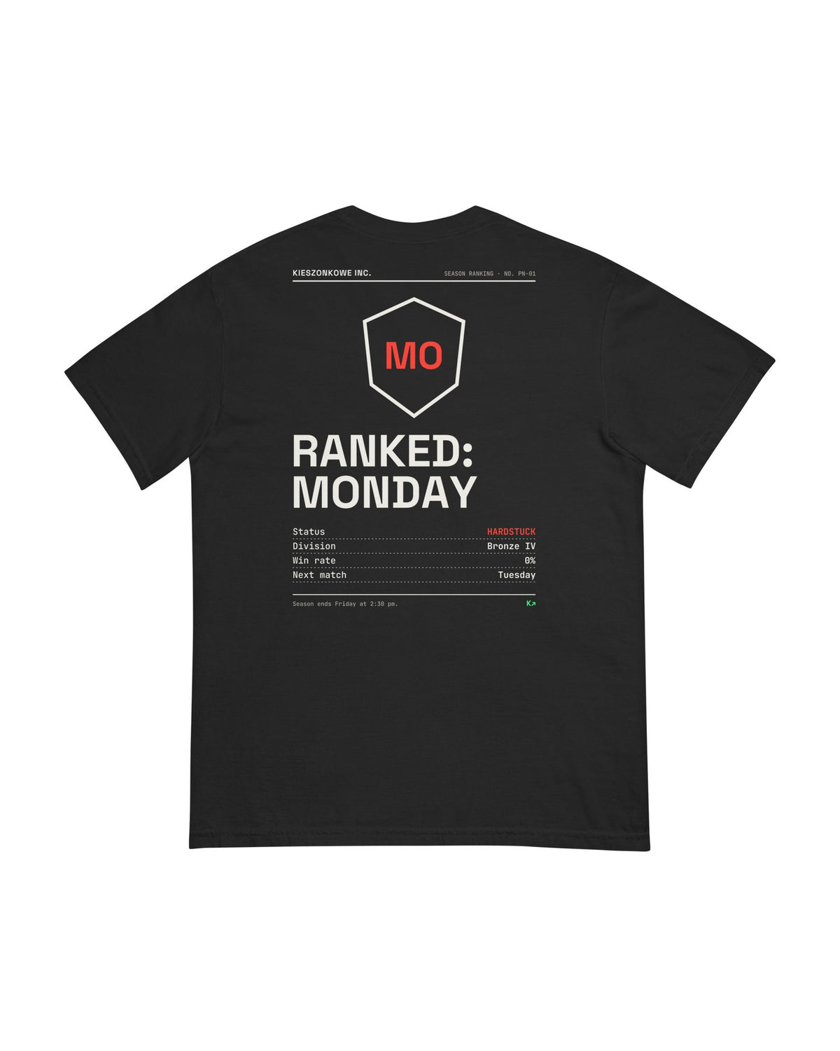 black T-shirt Ranked: Monday — back print