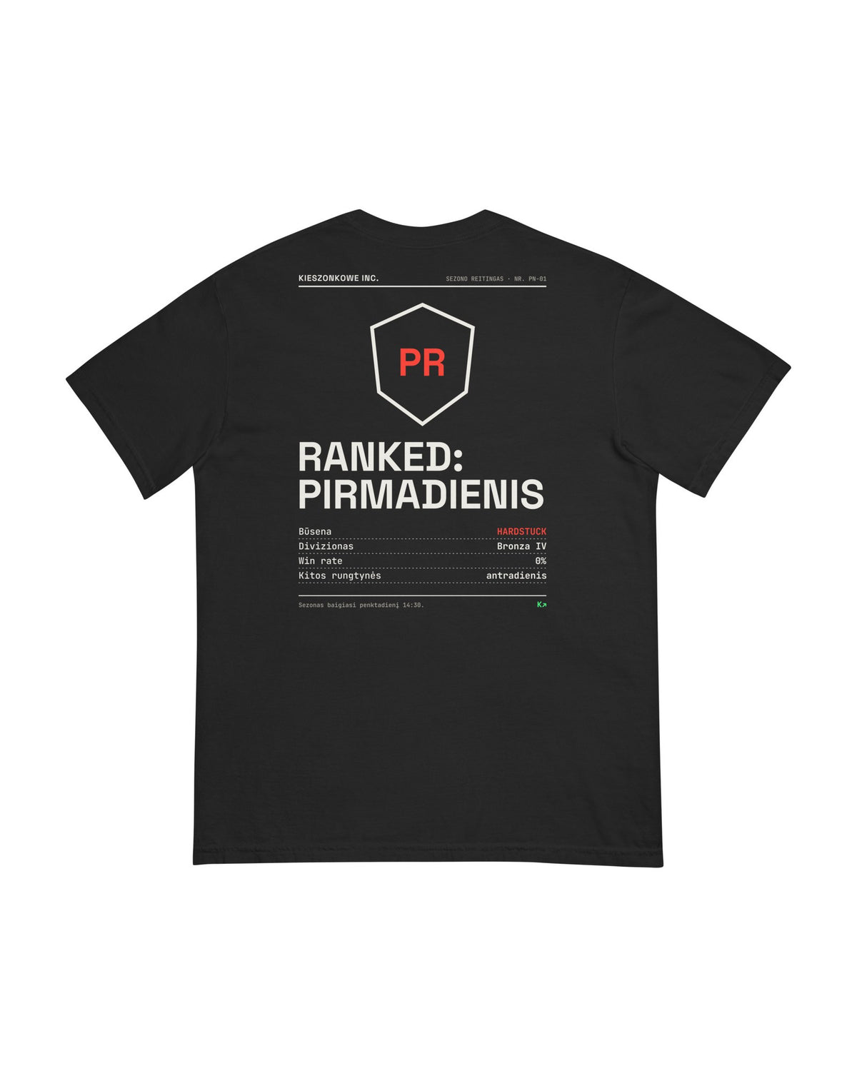 Marškinėliai Ranked: Pirmadienis, juoda — spaudinys ant nugaros
