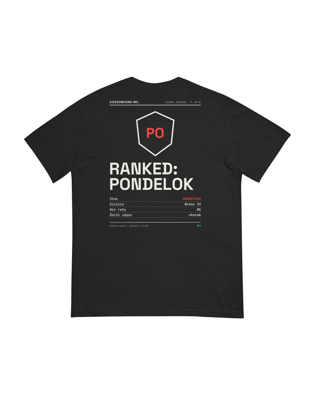 Tričko Ranked: Pondelok, čierna — potlač na chrbte
