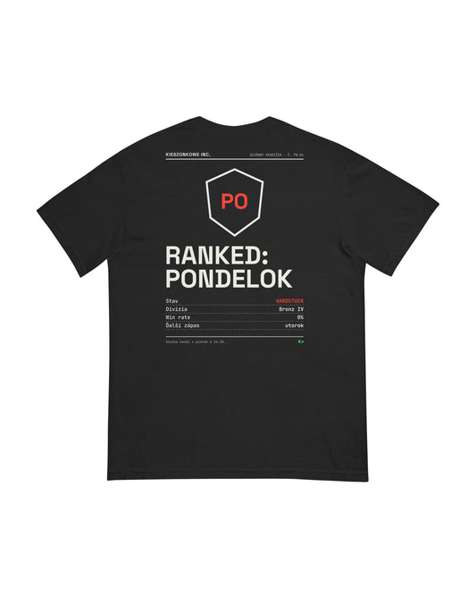 Tričko Ranked: Pondelok, čierna — potlač na chrbte