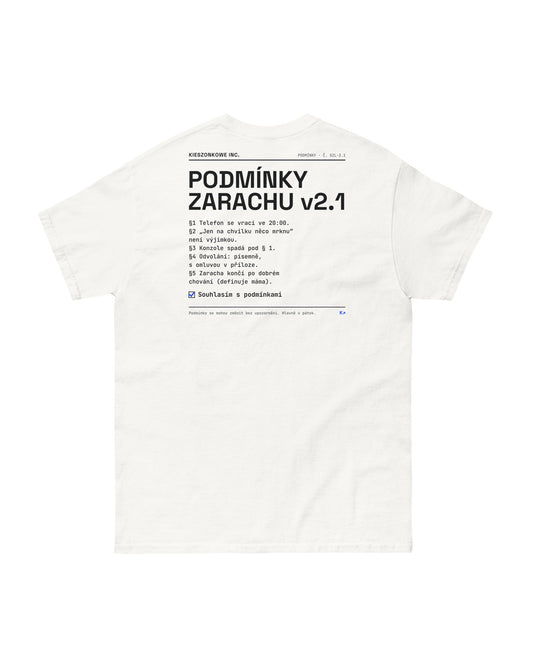 Tričko Podmínky zarachu, bílá — potisk na zádech