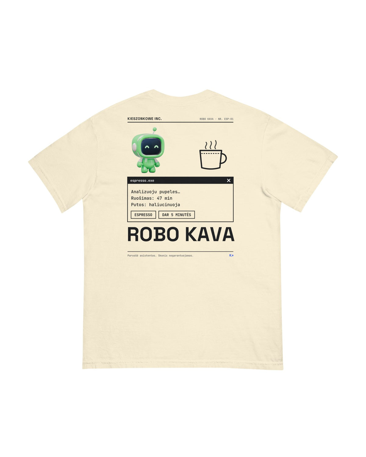 Marškinėliai Robo kava, kreminė — spaudinys ant nugaros