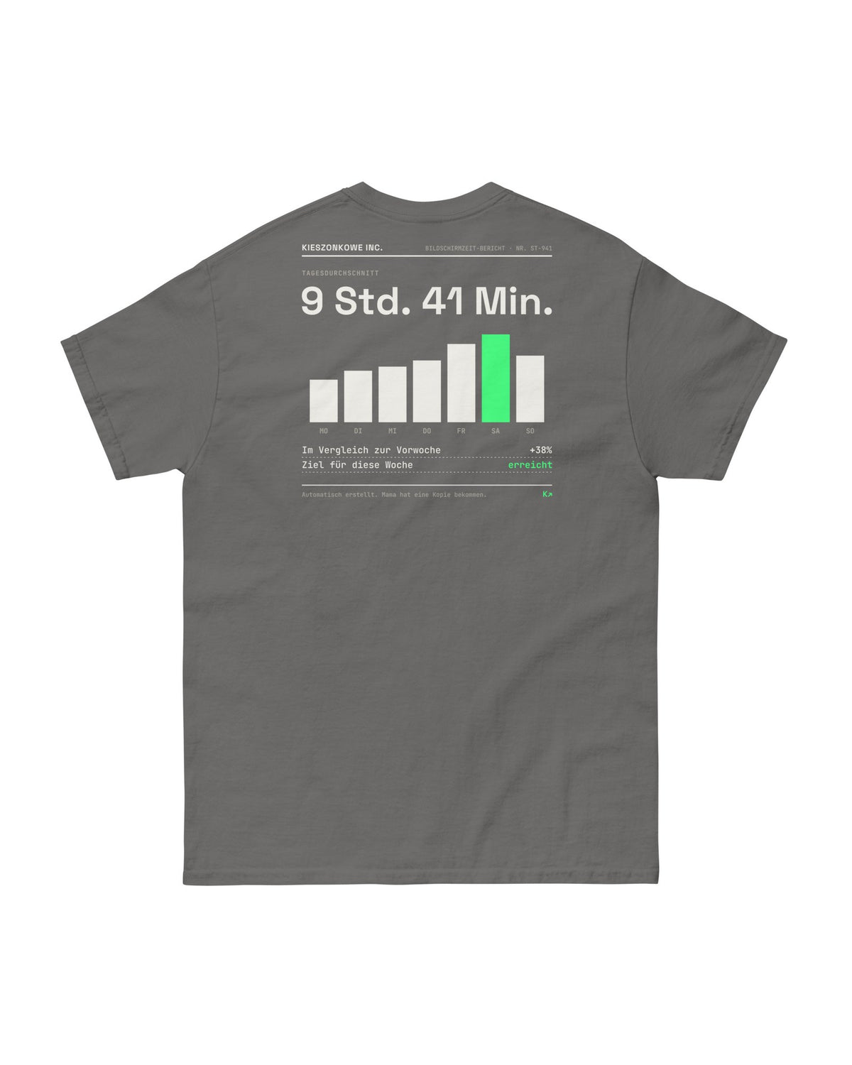 T-Shirt Screen Time Report in graphit — Rückenprint