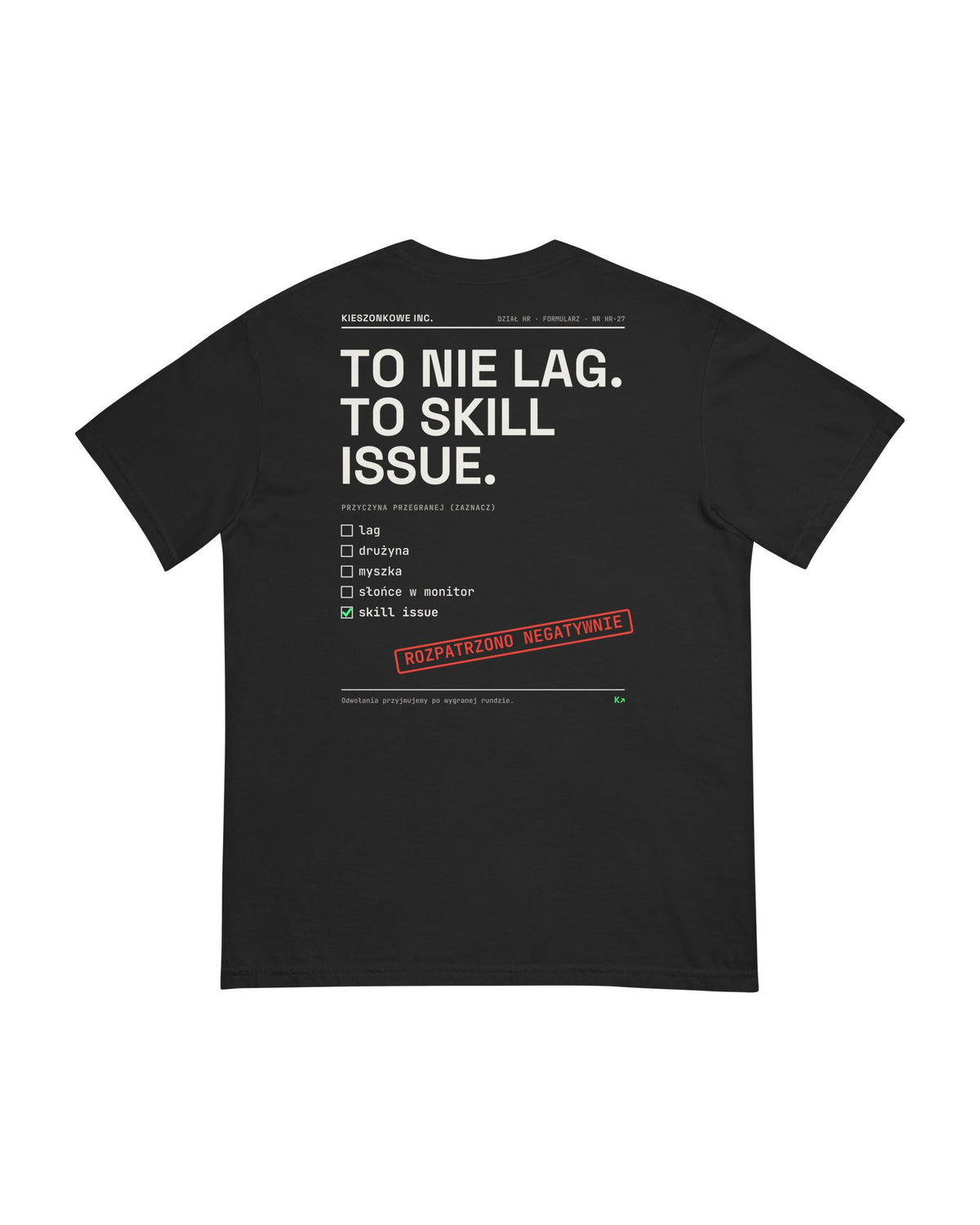 Czarna koszulka Skill Issue HR — nadruk na plecach