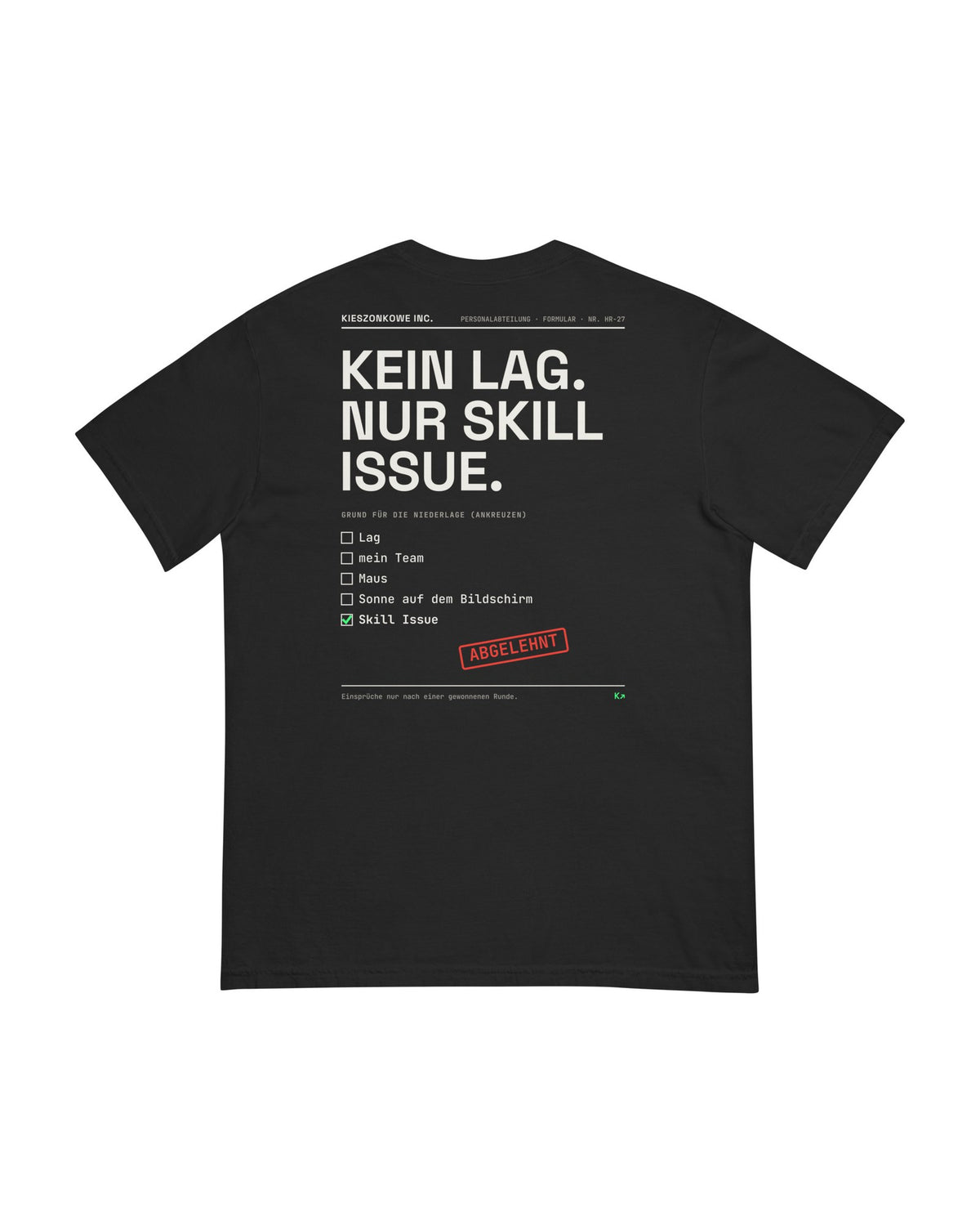 T-Shirt Skill Issue HR in schwarz — Rückenprint