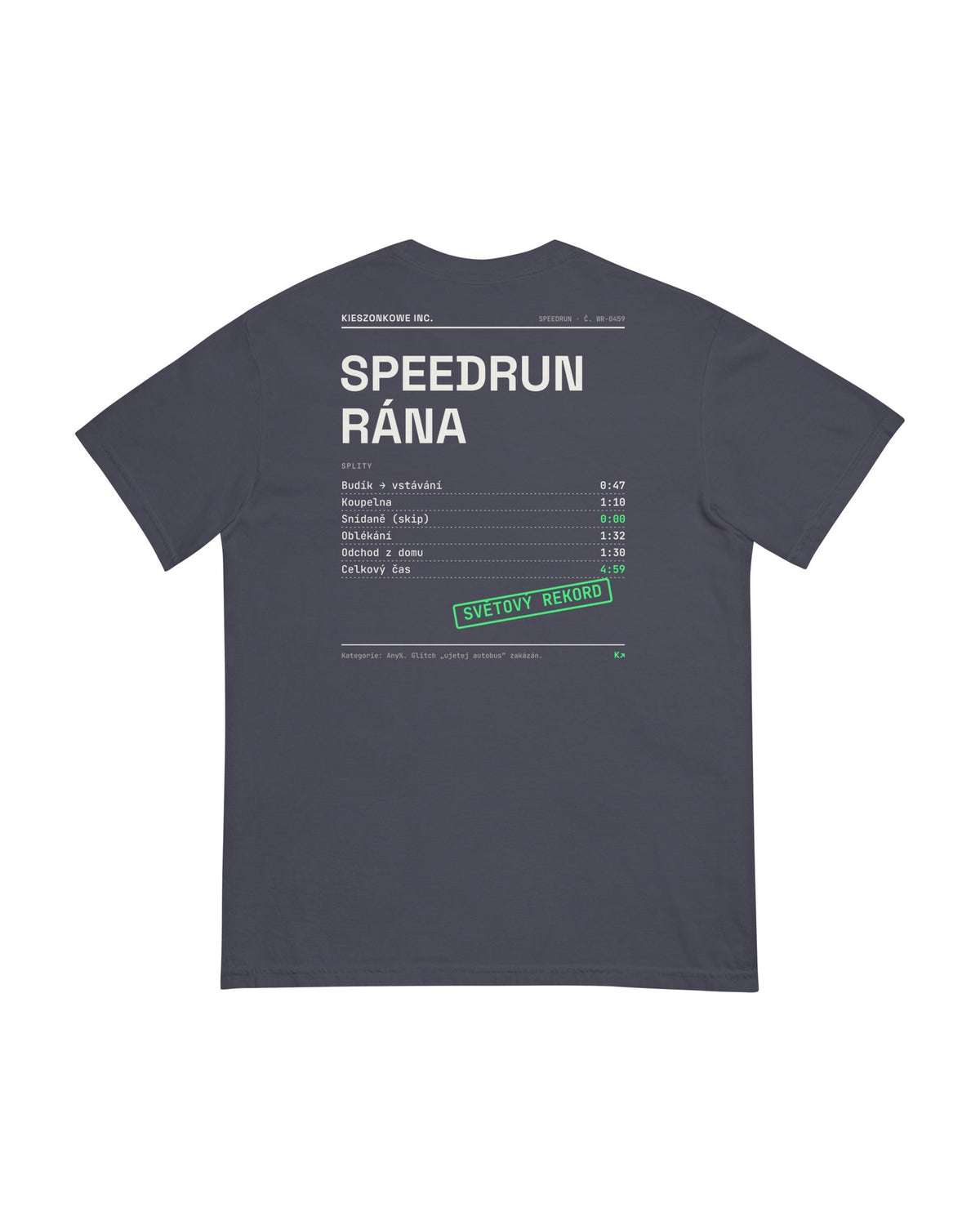 Tričko Speedrun rána, tmavě modrá — potisk na zádech