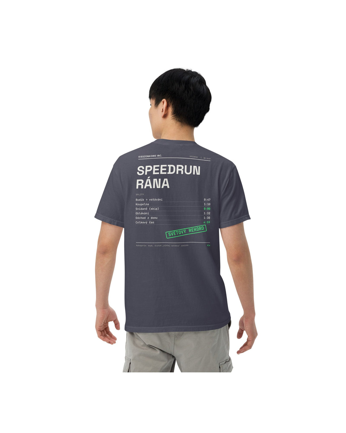 Tričko Speedrun rána, tmavě modrá — na modelu