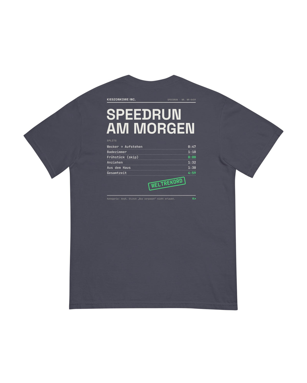 T-Shirt Speedrun am Morgen in navy — Rückenprint