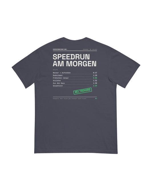 T-Shirt Speedrun am Morgen in navy — Rückenprint