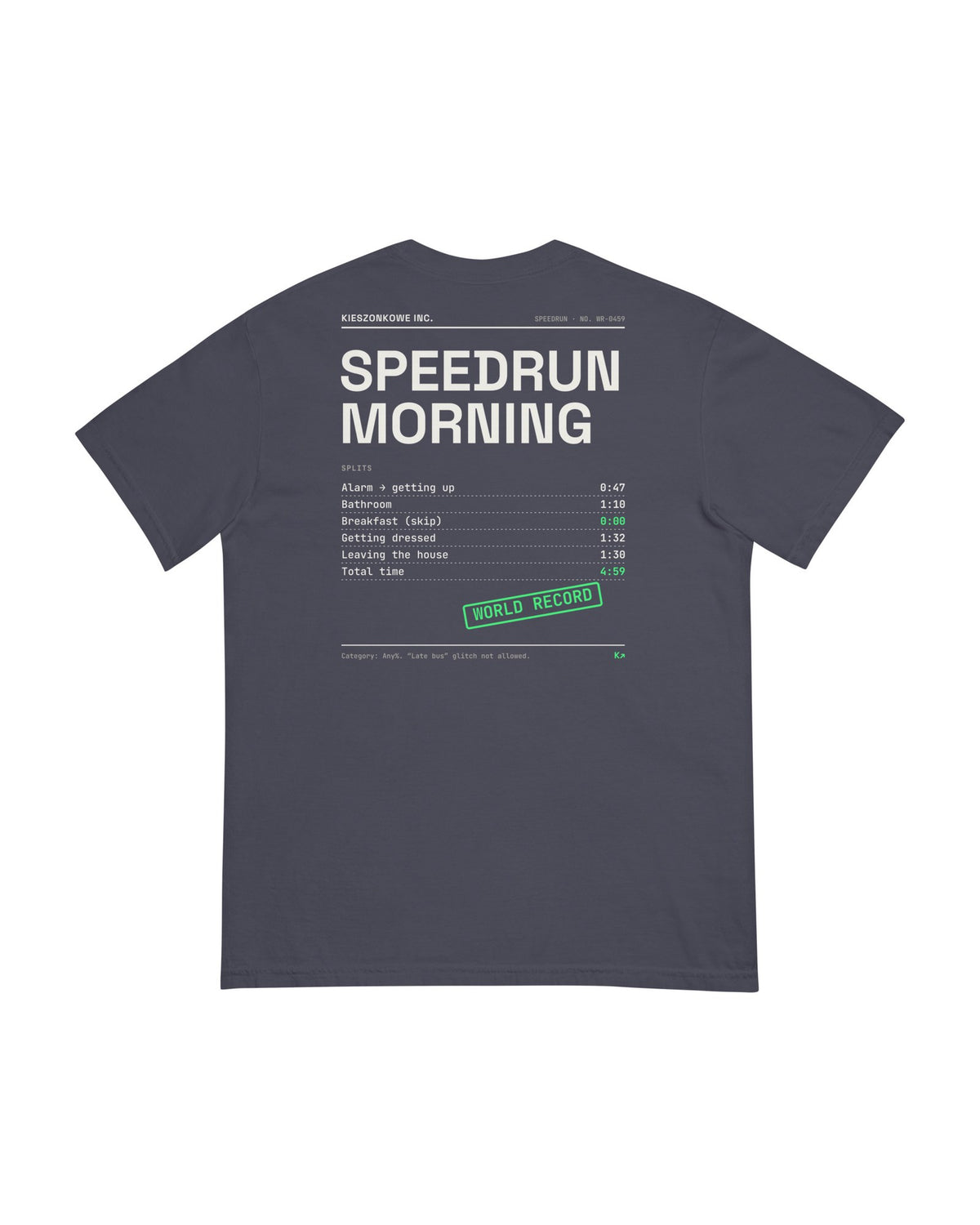 navy T-shirt Morning Speedrun — back print