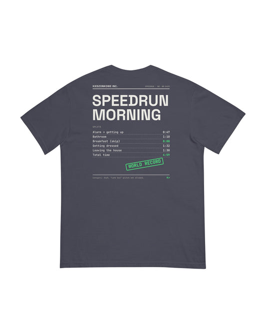 navy T-shirt Morning Speedrun — back print
