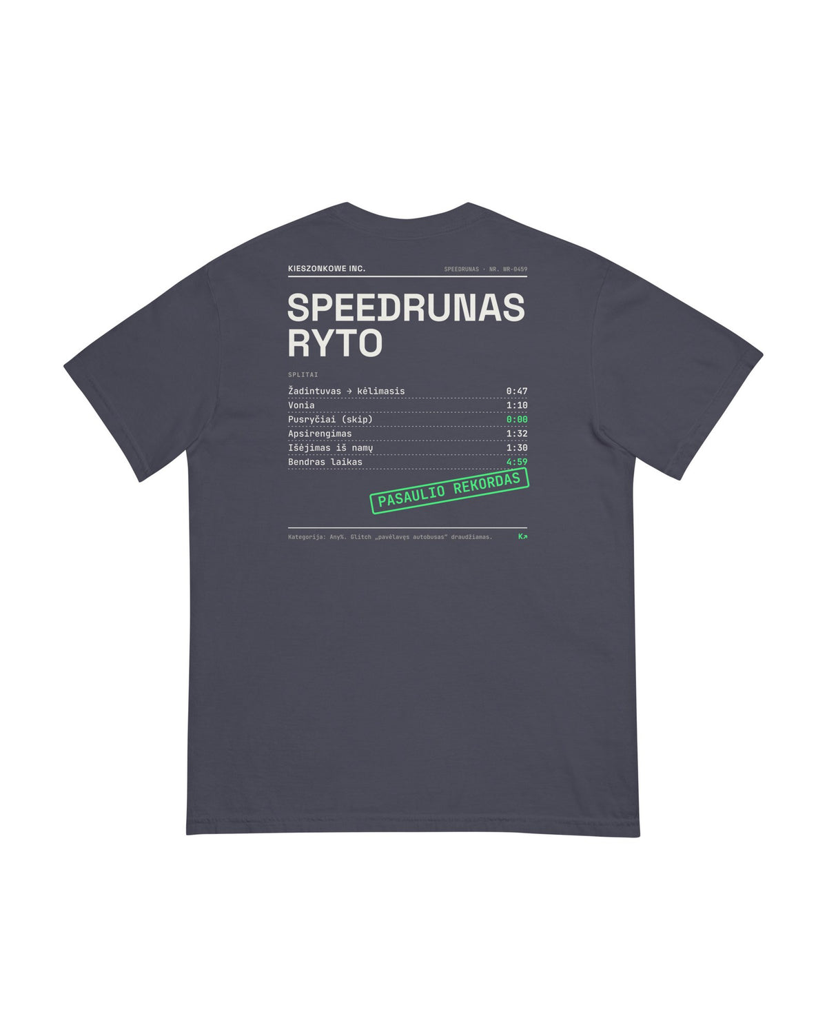 Marškinėliai Ryto speedrunas, tamsiai mėlyna — spaudinys ant nugaros