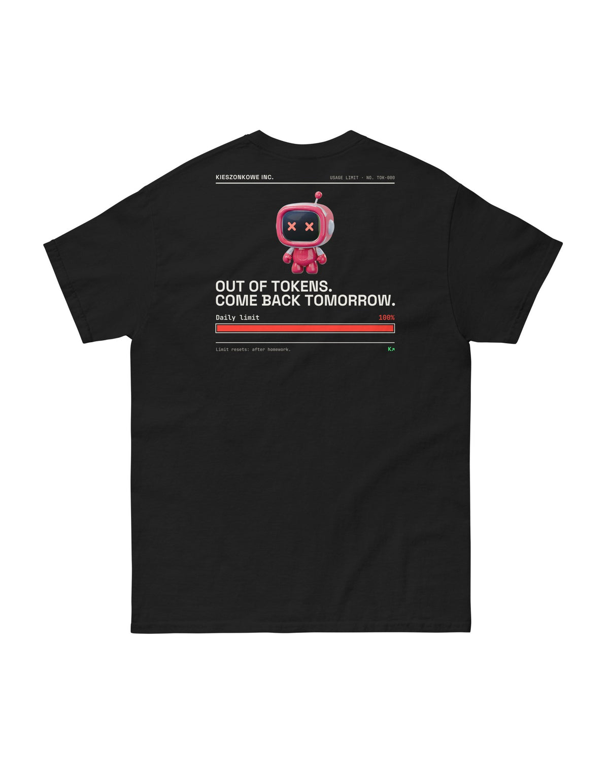 black T-shirt Out of Tokens — back print