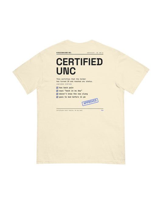 cream T-shirt Certified Unc — back print