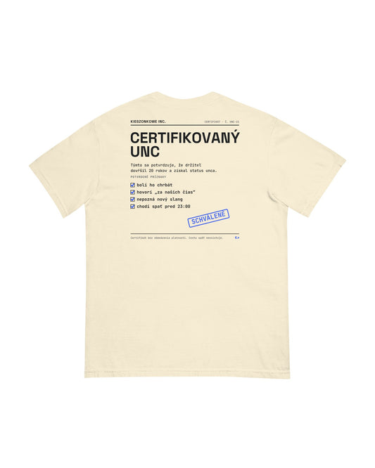 Tričko Certifikovaný Unc, krémová — potlač na chrbte