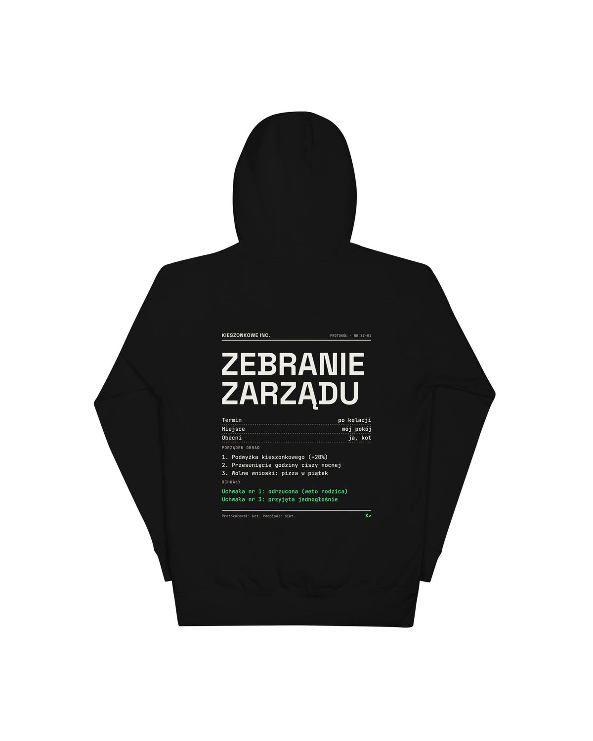 Czarna bluza Zebranie Zarządu — nadruk na plecach