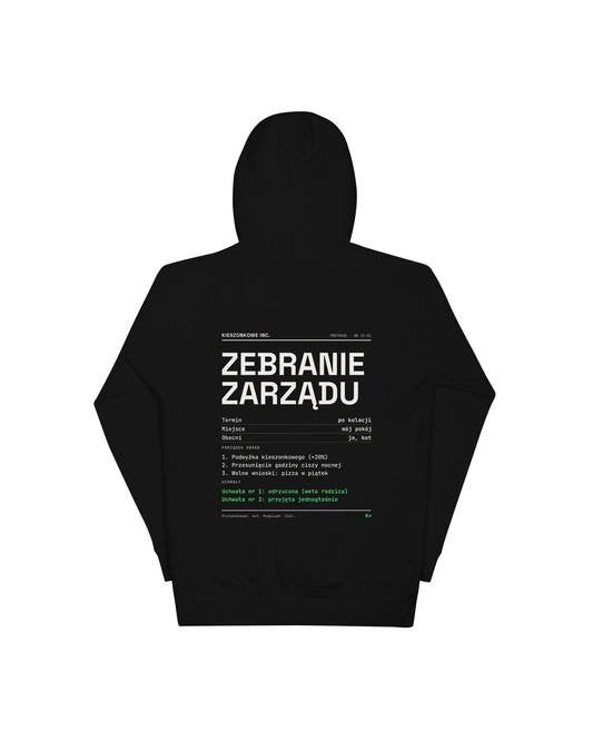 Czarna bluza Zebranie Zarządu — nadruk na plecach