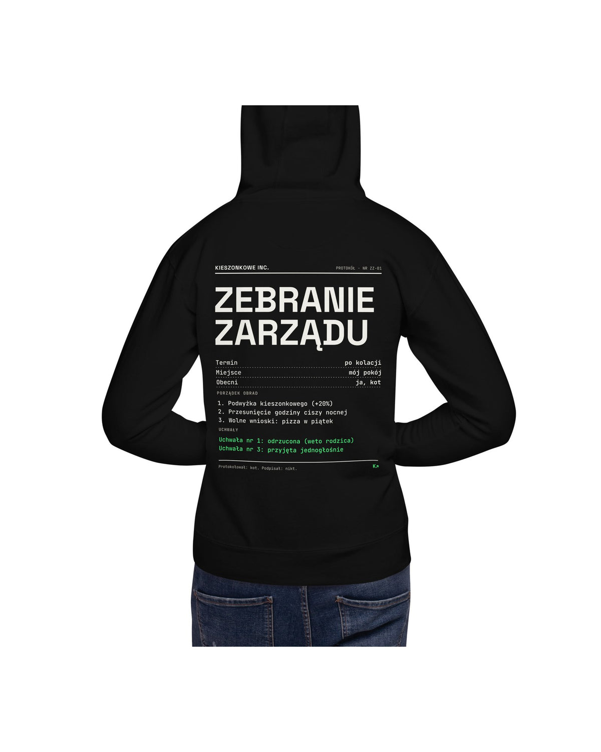 Czarna bluza Zebranie Zarządu — na modelu