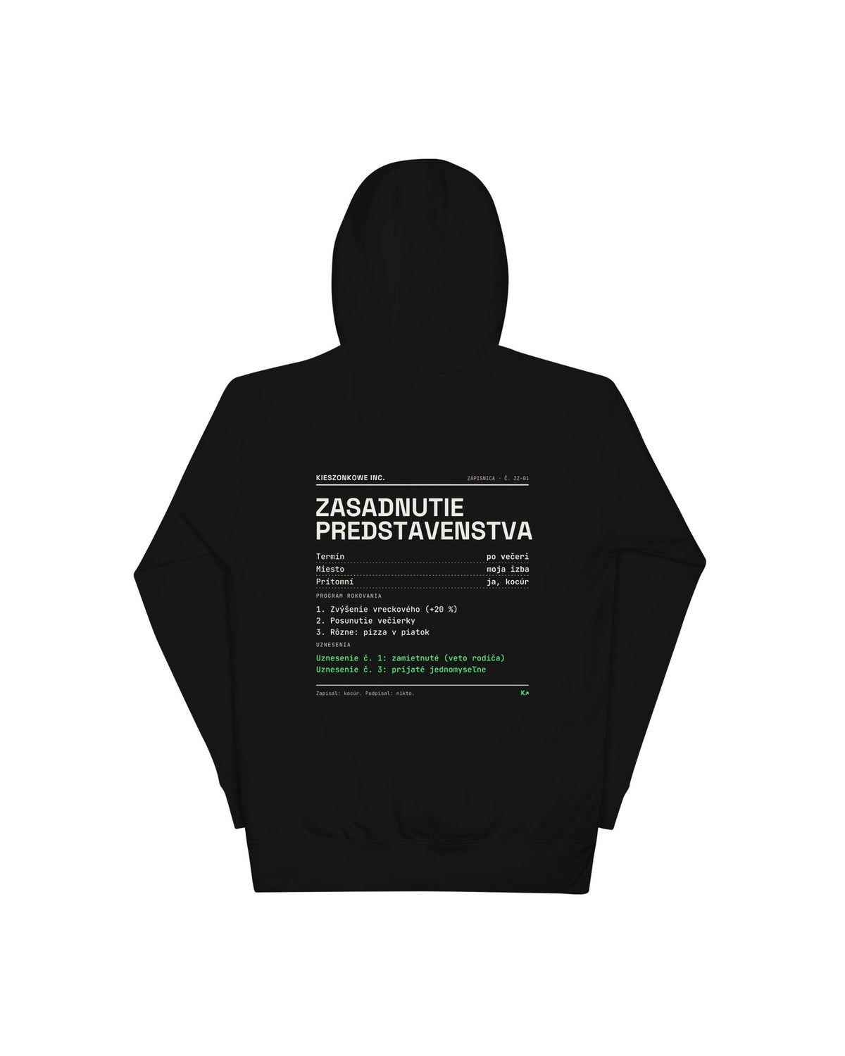 Mikina Zasadnutie predstavenstva, čierna — potlač na chrbte