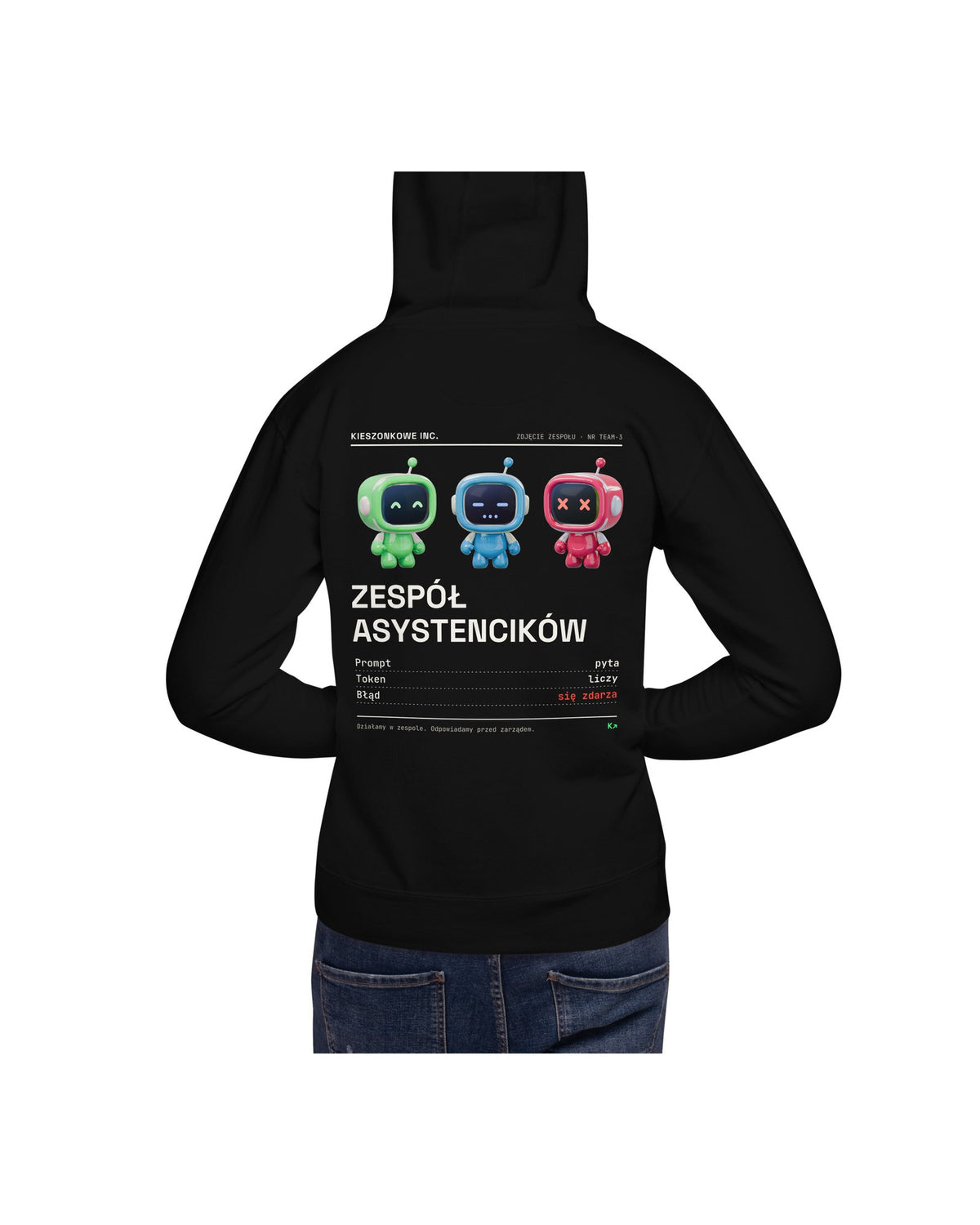 Czarna bluza Zespół Asystencików — na modelu